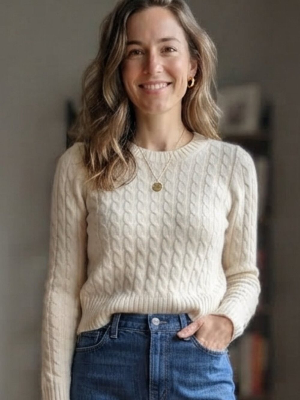 J. Crew Cashmere shrunken cable-knit crewneck sweater color: Hthr Muslin NWOT!